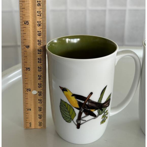 Fitz & Floyd Wild Birds Neiman Marcus Mugs Yellow Finch and Robin Set of 2 FLAWS - Picture 9 of 10